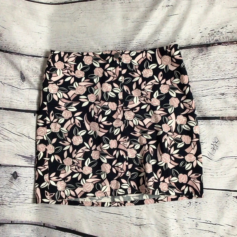 Ann Taylor LOFT Petites Stretch Twill Black & Blush Pink Mini Skirt 8P